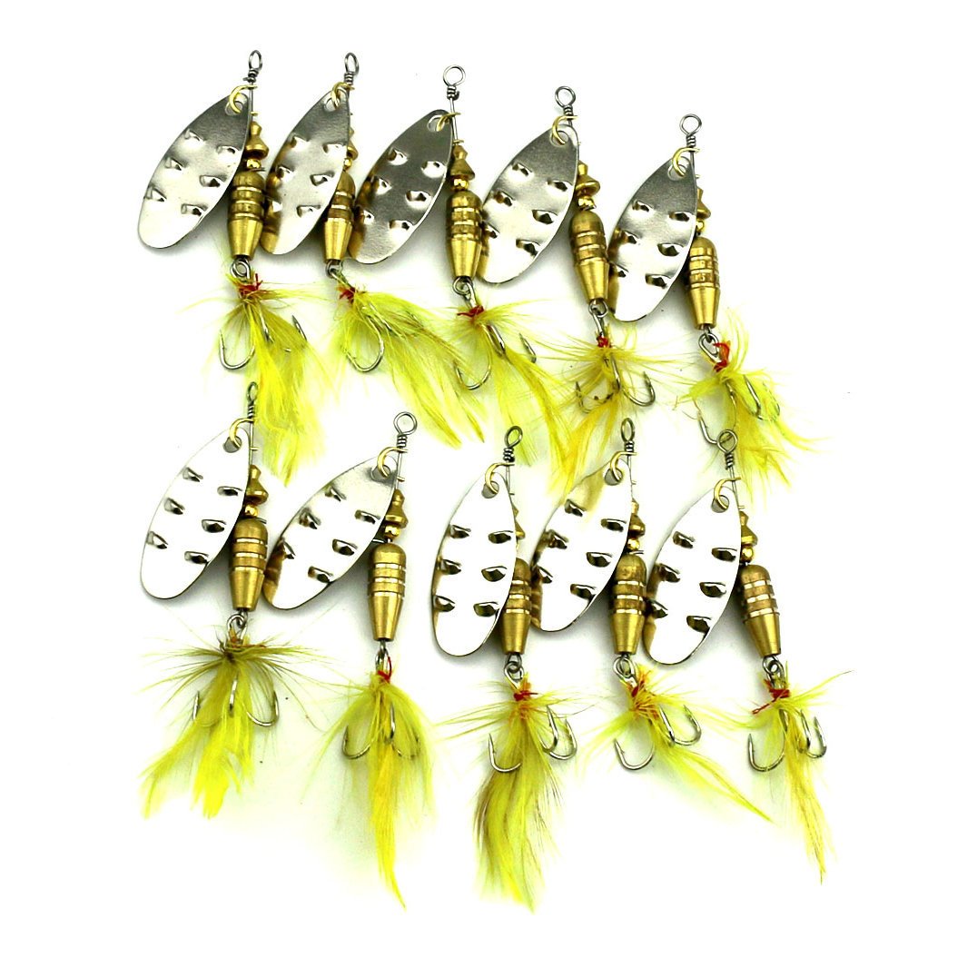 10PCS feather fishing hooks,Rooster Tail, Fishing Spinner Spoon Lures Rotatable Inline Bass Trout Fishing Tackle Baits 6G Spinners,Spinnerbaits,Blade Spinner Baits