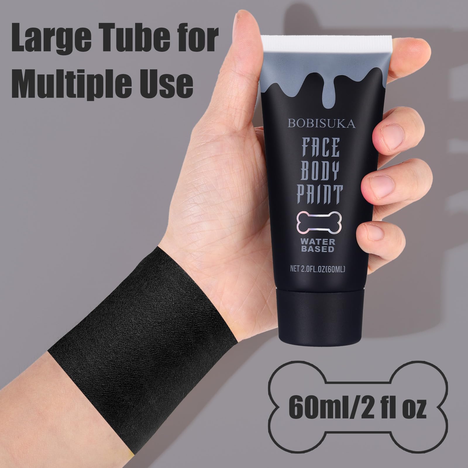 BOBISUKA Black Face Body Paint, Water Based Face Painting for Art Theater Halloween Party Cosplay Clown SFX Makeup for Women Adults, Non-Toxic Washable