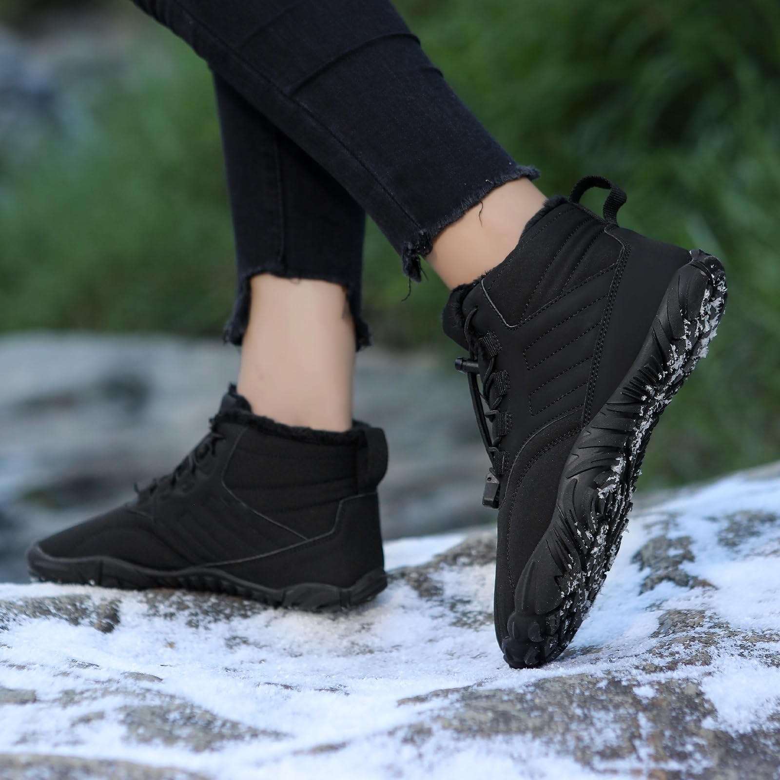 Barefoot Scarpe Inverno Uomo Donna Outdoor Minimalista Unisex Impermeabile Antiscivolo Caldo Leggere Comode Punta larga Barefoot Scarpe Five Finger Sneakers Scarpa da Camminata(Black 2,41 EU)