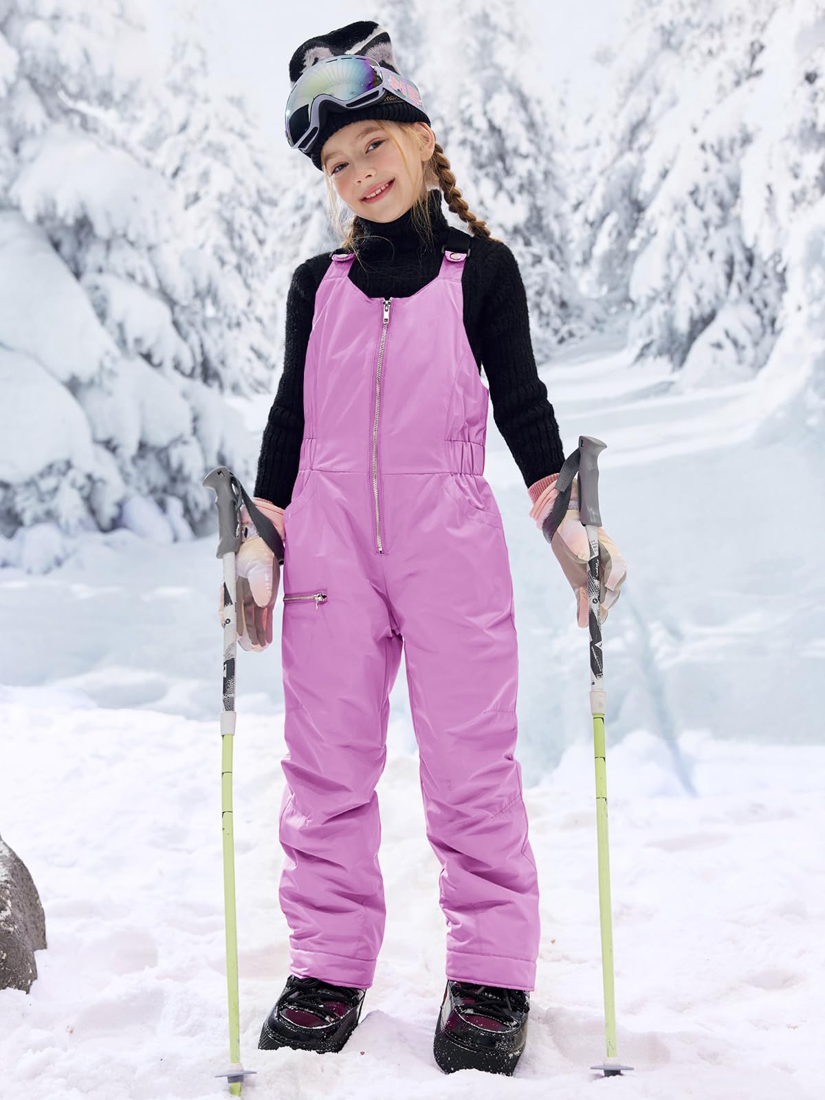 Haloumoning Bavaglini da neve per bambini, pantaloni da sci impermeabili isolati, tuta da snowboard 5-14 anni