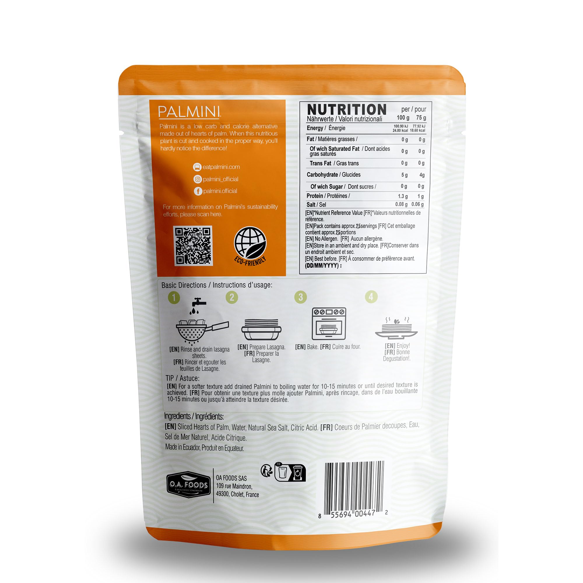 PALMINI Pâtes Lasagne - Cœurs de palmier – Vegan | Sans OGM – Faible en calories – Keto – Sans Sucre– 338g | (Pack de 6)