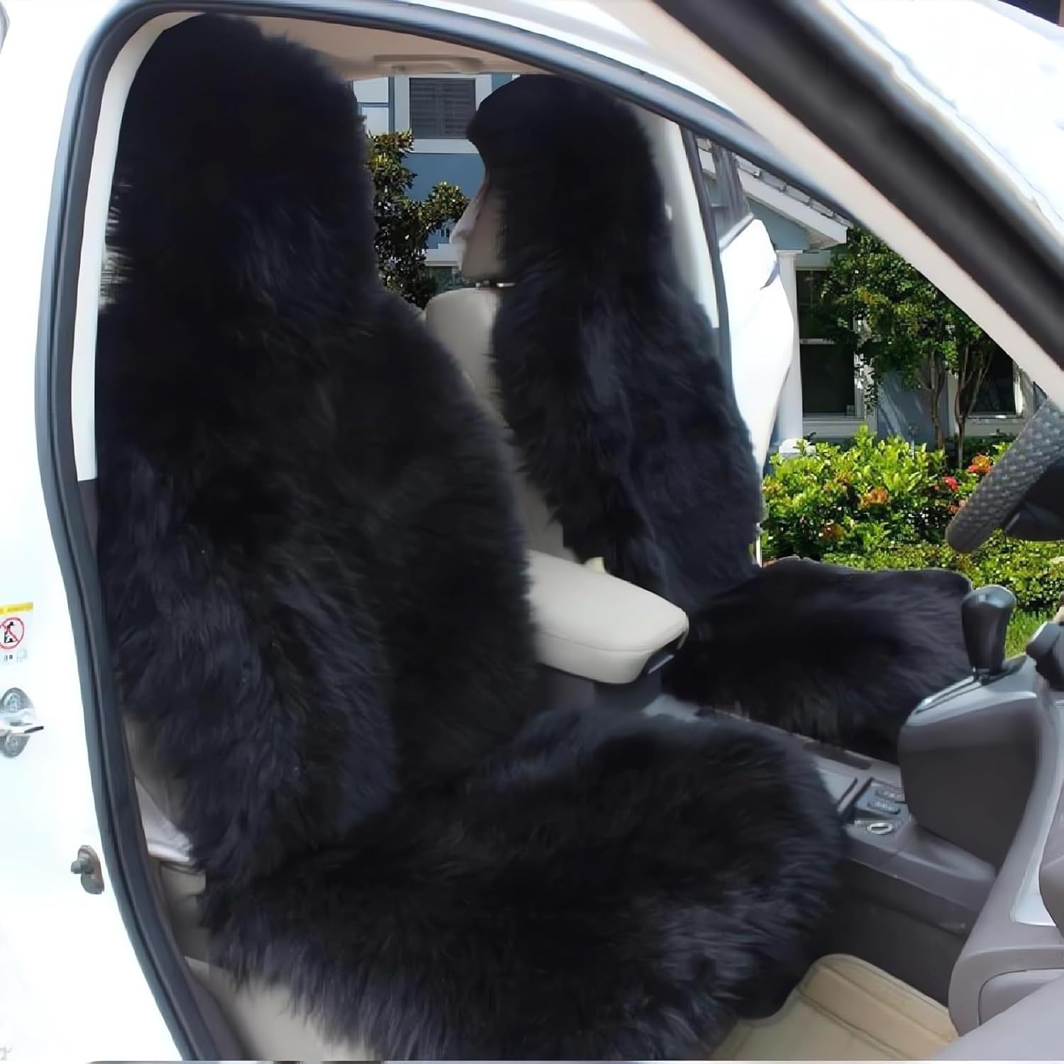 Gracefur A Pair Genuine Sheepskin Seat Covers, Long Wool Front Car Seat Covers, Easy to Install, Airbag Compatible Universal Fits Seat Covers for SUV, Trucks, Cars (Black) Black 2Piece