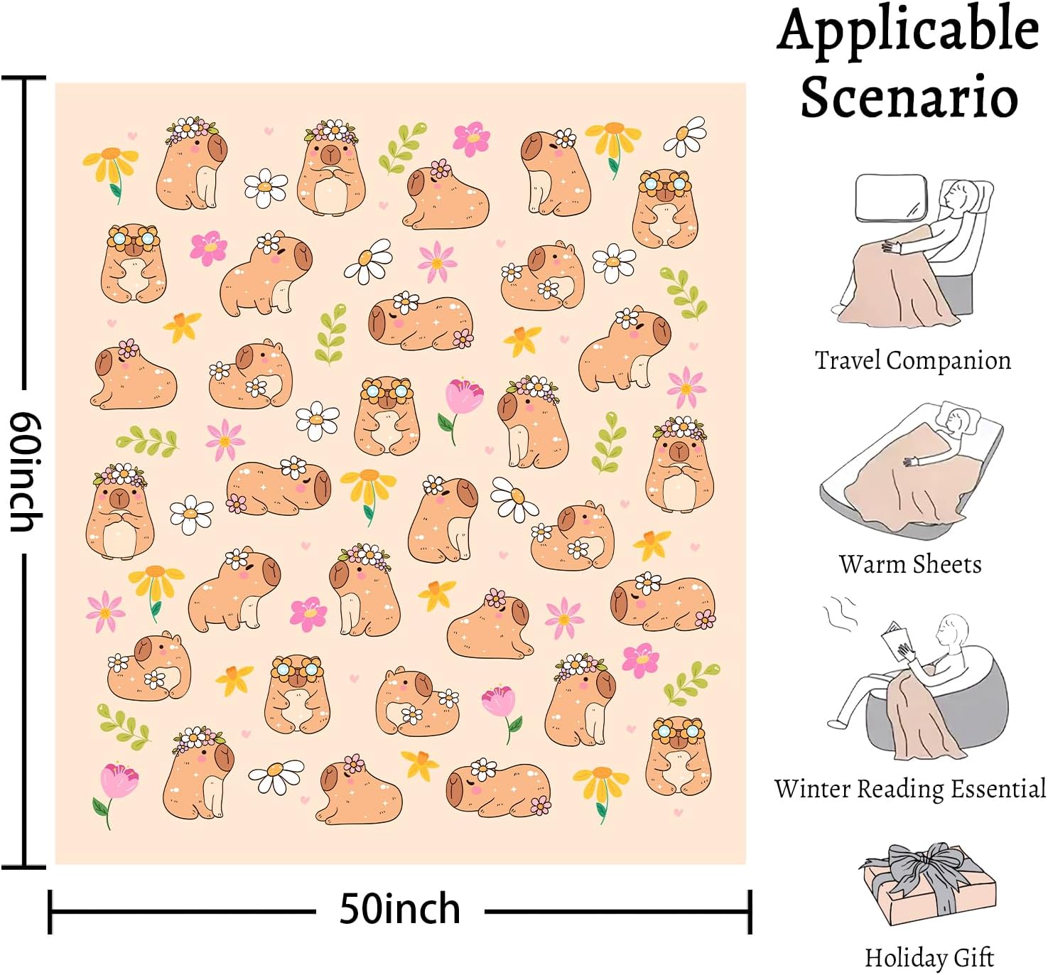 Capybara Throw Blanket Cozy Fleece Blankets for Adults Kids Boys Girls for Women Men Capybara Lovers Decor for Party Sofa Bed Couch 50"X60" - Image 3