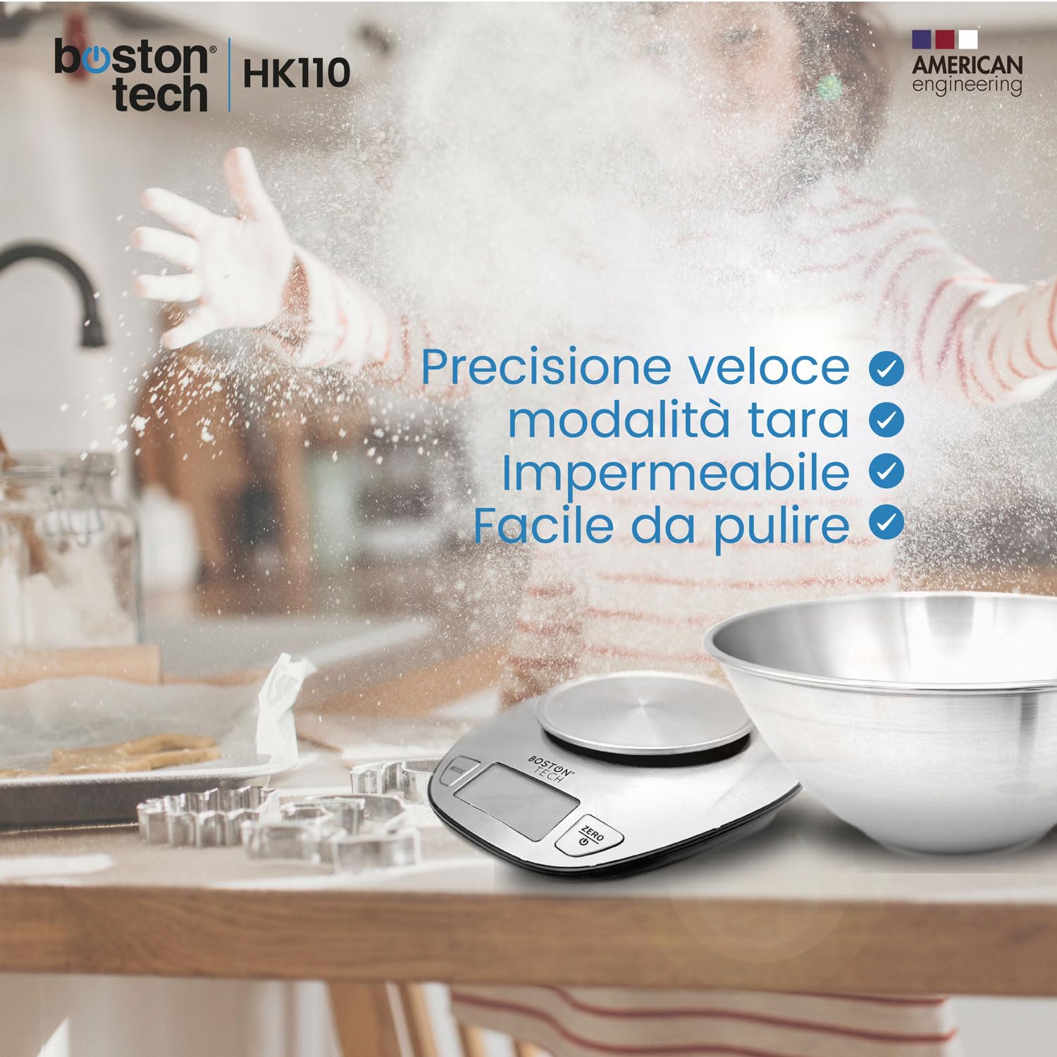 Bilancia da Cucina Digitale 5kg Acciaio Inossidabile con Ciotola Rimovibile, Alta Precisione, Display LCD Retroilluminato, Funzione Tara, Impermeabile, Ricettario Incluso, Boston Tech