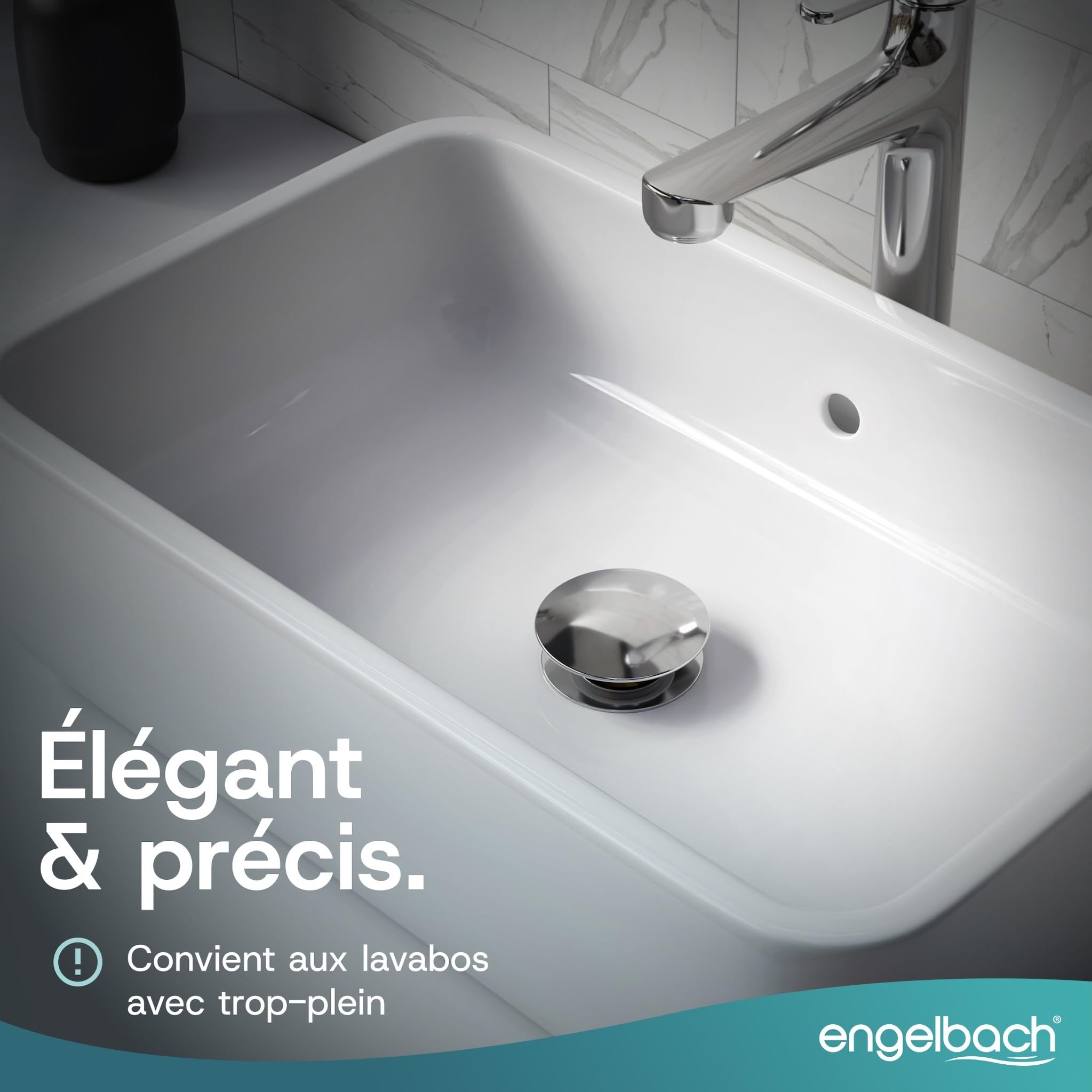 Engelbach Bonde de lavabo avec trop-plein Bouchon clic-clac 3 Joints Inclus Modèle Universel