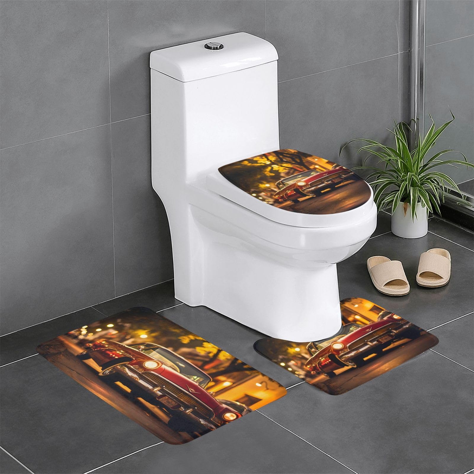 Tapis de salle de bain voitures imprimées pour décorer vos toilettes rétro