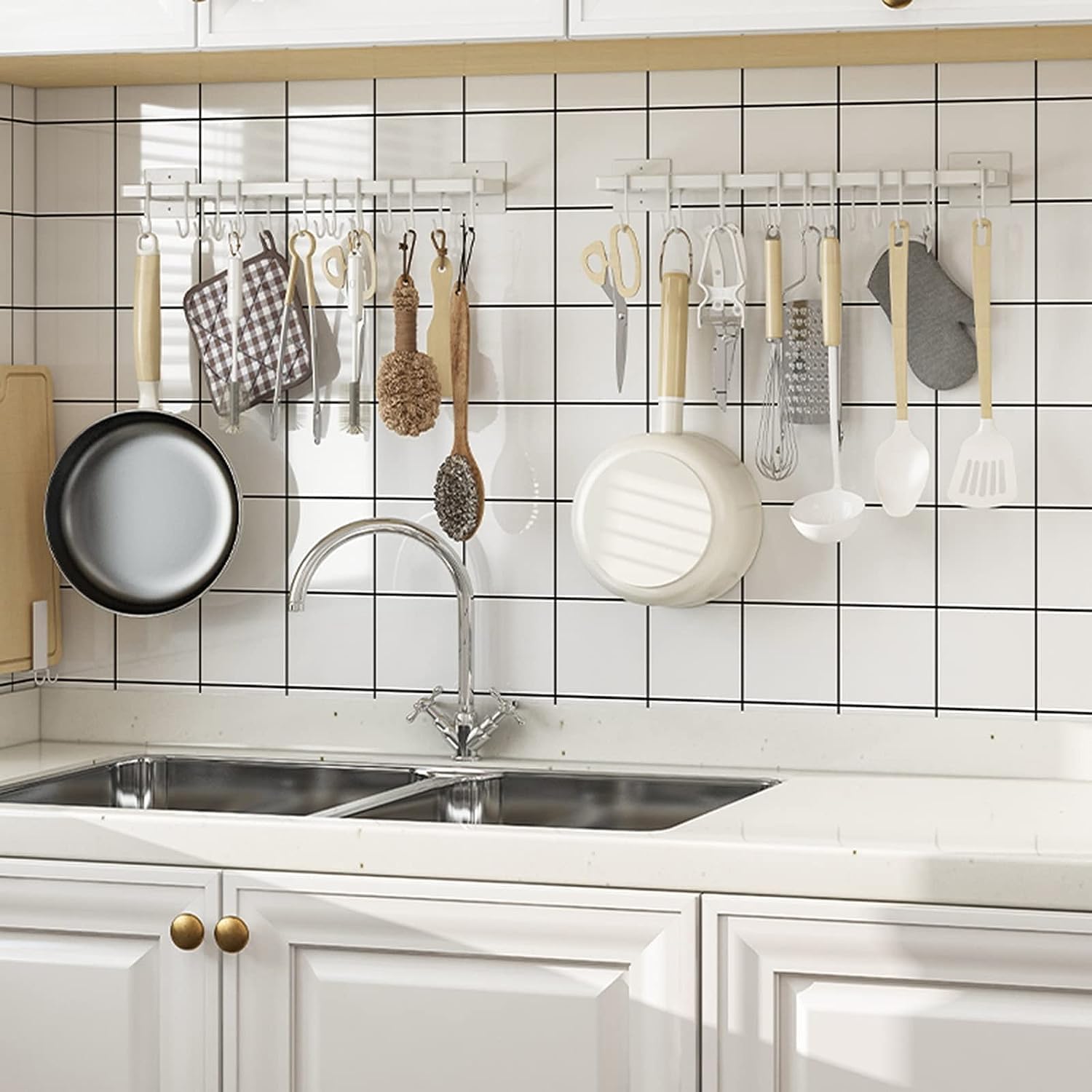 Utensil Rack,Kitchen Hanging Rail,Wall Mounted Utensil Racks,Kitchen Hanging Rail,Kitchen Utensil Holder,Utensil Rack with Hooks, Wall Mounted Kitchen Rail, Suitable for bathrooms, kitchens (Size : 37