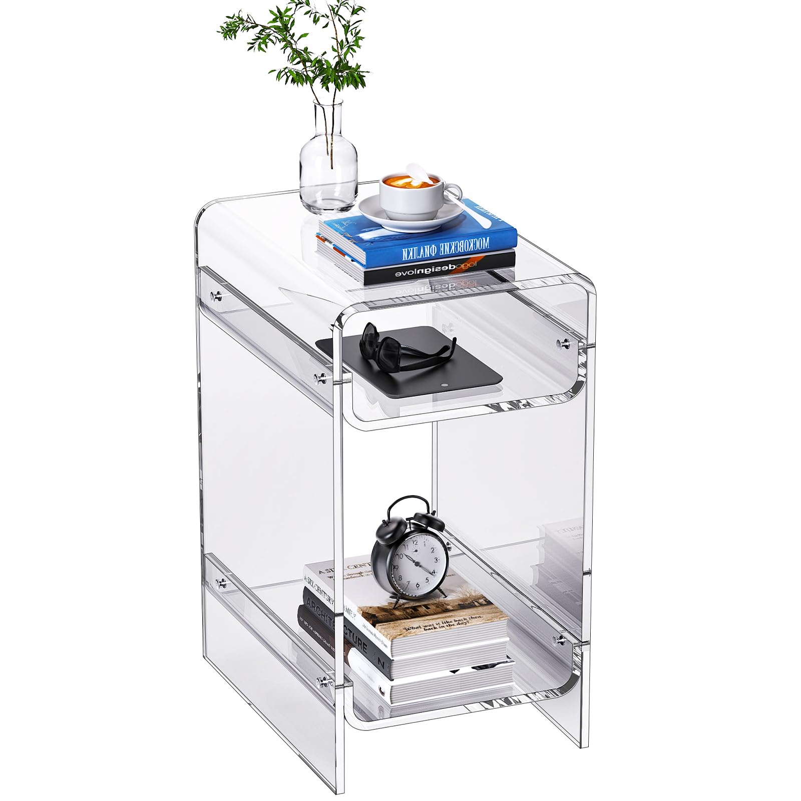 Beistelltisch aus transparentem Acryl, schmal, schmaler Beistelltisch für kleine Räume, schmaler Nachttisch, Nachttisch für Schlafzimmer, Wohnzimmer, Büro (transparent, breit)