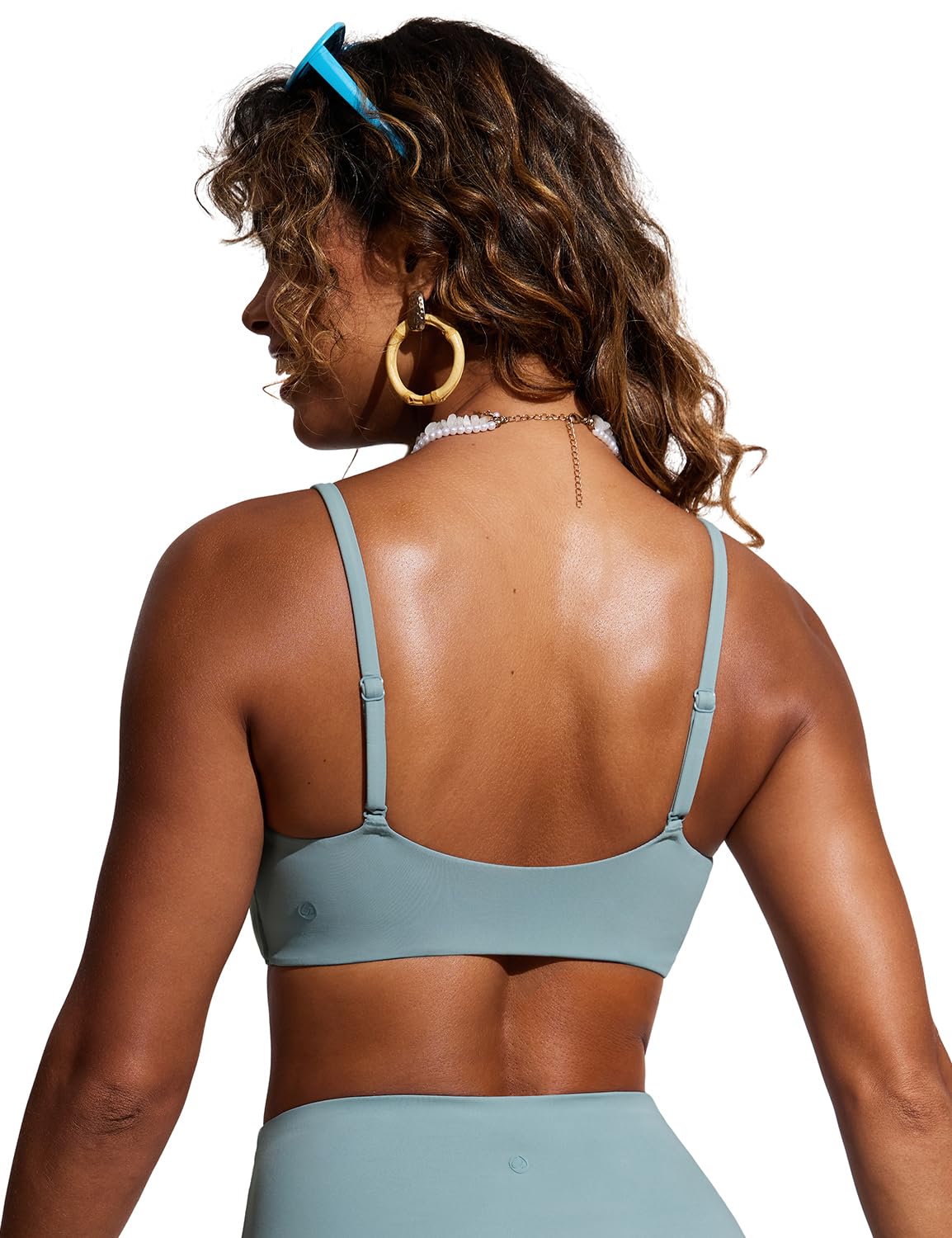 CRZ YOGA Sujetador Deportivo Acolchado con Tirantes Finos Ajustables para Mujer con Cuello Redondo
