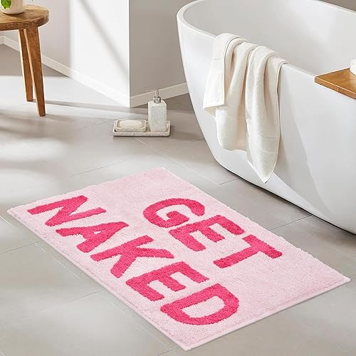 Miniatura 6 de Zeeinx Alfombra de baño con texto en inglés "Get Naked", bonita alfombra de baño de microfibra antideslizante, divertida decoración de baño, lavable