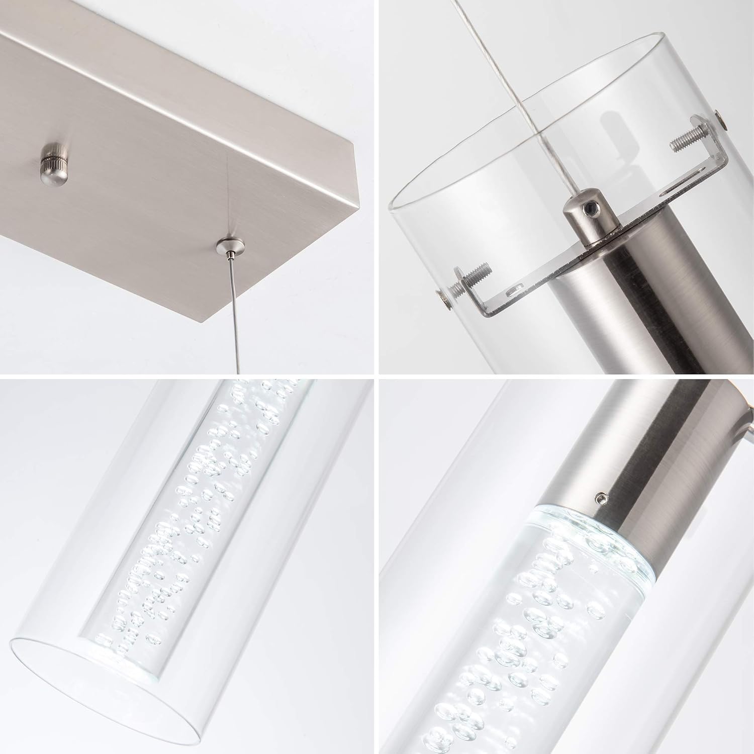 Modern Kitchen Lighting Pendant Fixtures 5-Light LED Pendant Ceiling Fixture Brushed Nickel Bubble Cylinder Pendant Light with Adjustable Length for Kitchen Island Dinning Room Bedroom