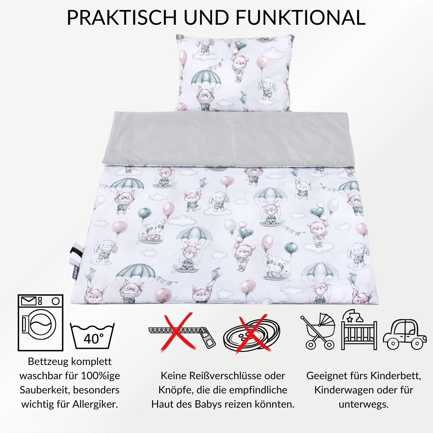 Bellochi pościel dziecięca 75 * 100 cm z wypełnieniem, SET - kołdra dziecięca 70x100 cm z poduszką | miękka i oddychająca - wykonana w 100% z bawełny - Loom