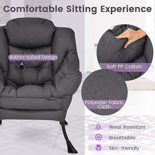 Miniatura 5 de KOMFOTT Silla decorativa moderna, sofá perezoso tapizado suave con bolsillo lateral y reposabrazos, sofá individual, sillón de ocio para sala de