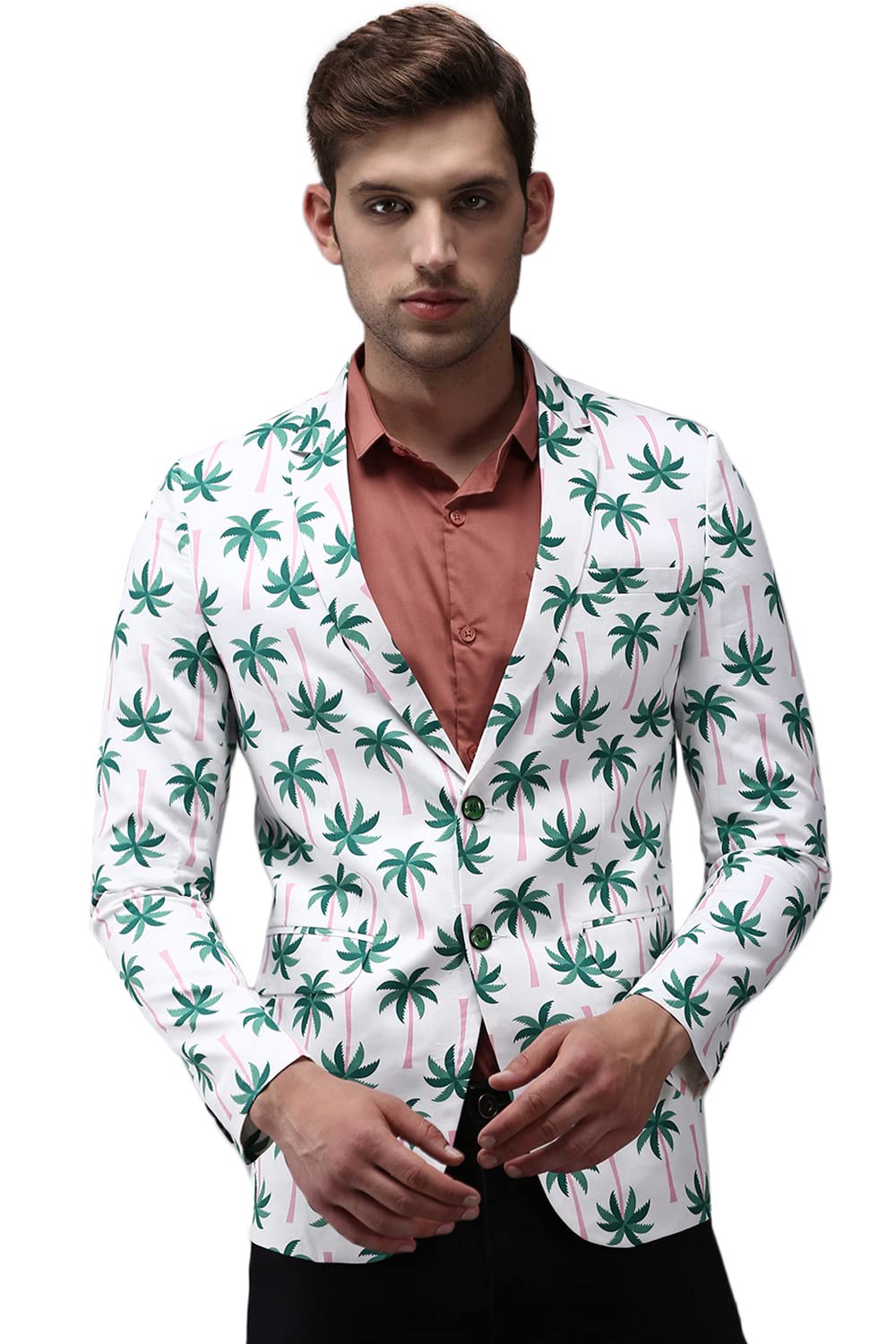showoffff SHOWOFF Men's Mandarin Collar White Printed Blazer-SOBLZ-278_White-picture-10
