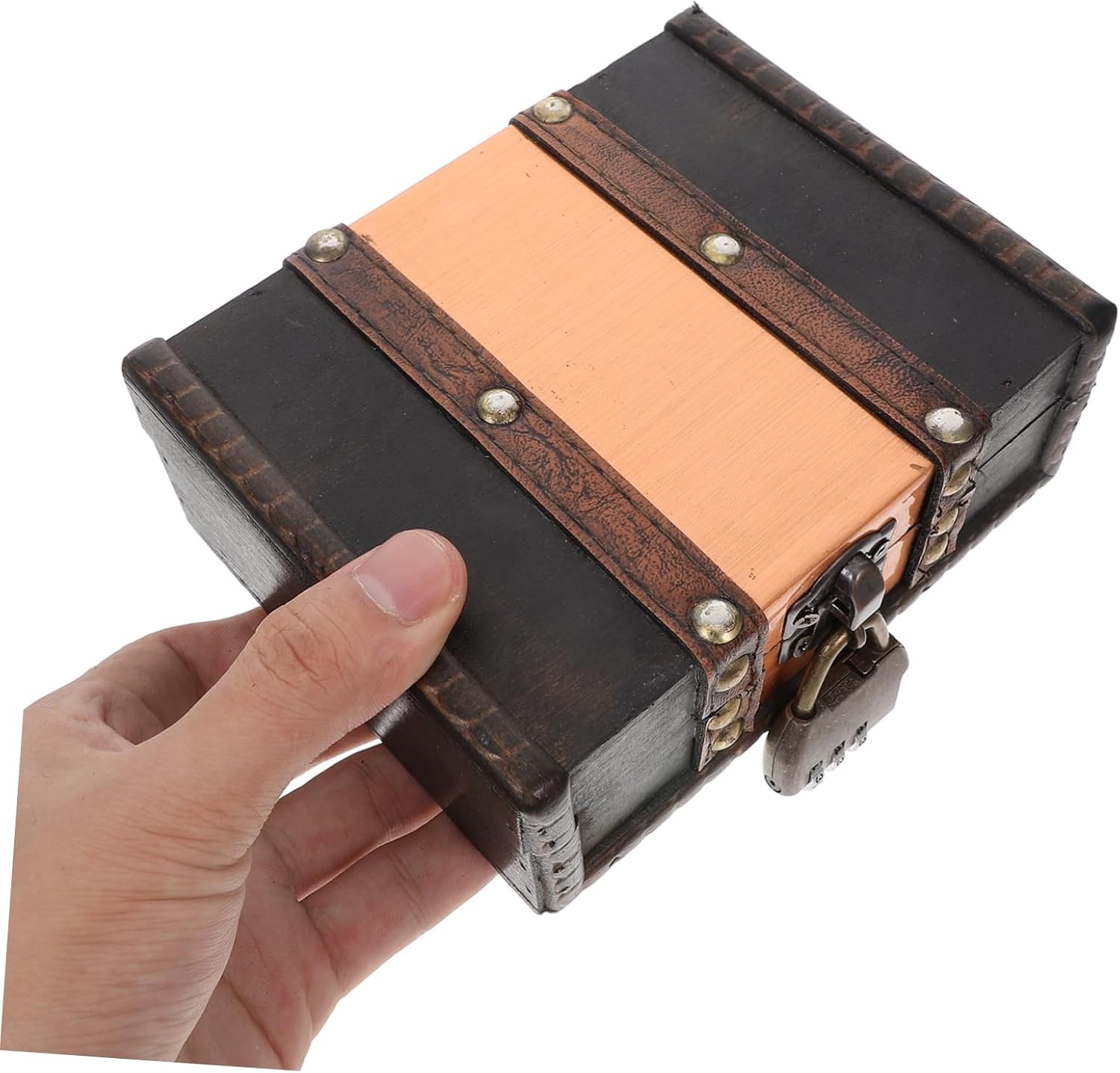 TEHAUX Retro Style Decorative Box Wooden Jewelry Organizing Storage Lockable Jewelry Lock Box Treasure Chest for Home Office