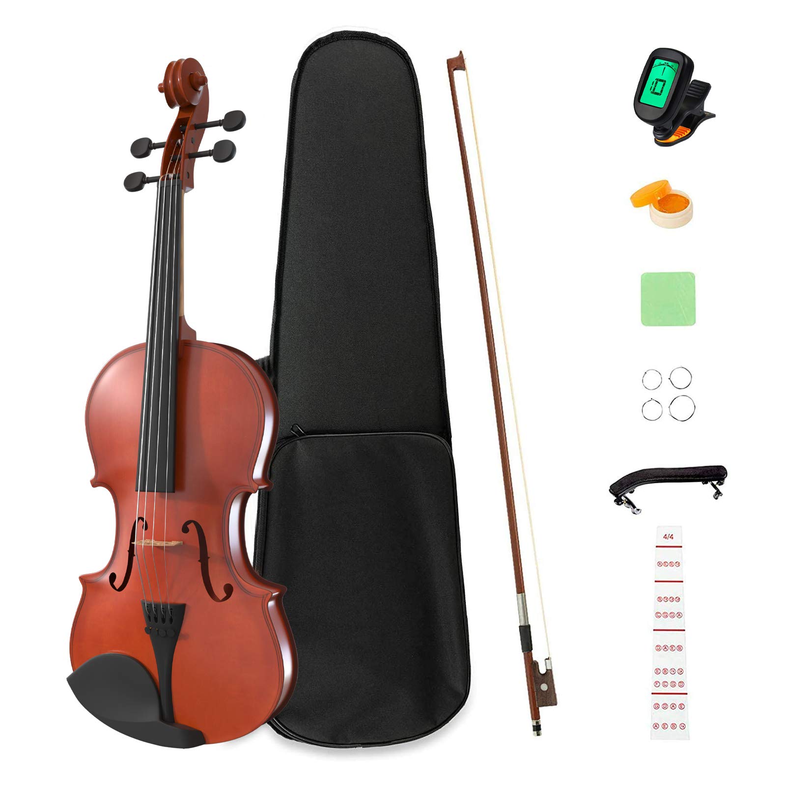 LAGRIMA 4/4 Beginner Violin,Violin Notes Sticker, Handcrafted Acoustic Violin Starter Kit, Case, Bow, Tunner,Rosin and Chin Rest