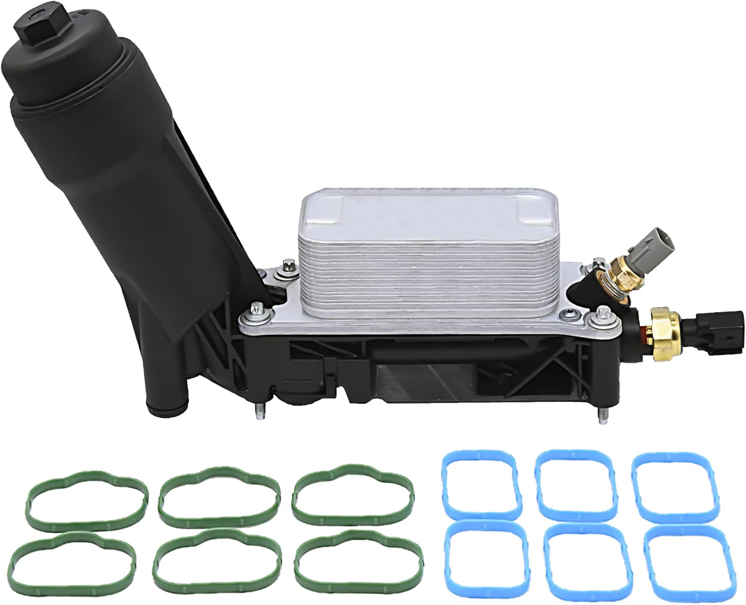 FOKES Engine Oil Cooler and Filter Housing Adapter gaskets Sensor Kit Compatible with 2011-2013 Chrysler 200/300 Dodge Journey Jeep Wrangler Ram 3.6L Replace# 5184294AE