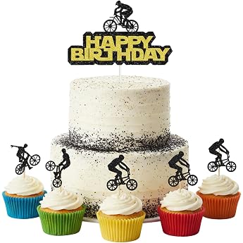 Pack of 21 Bicycle Cupcake Toppers Bicycle Theme Cake Decoration for Men Sports Party Birthday Decoration