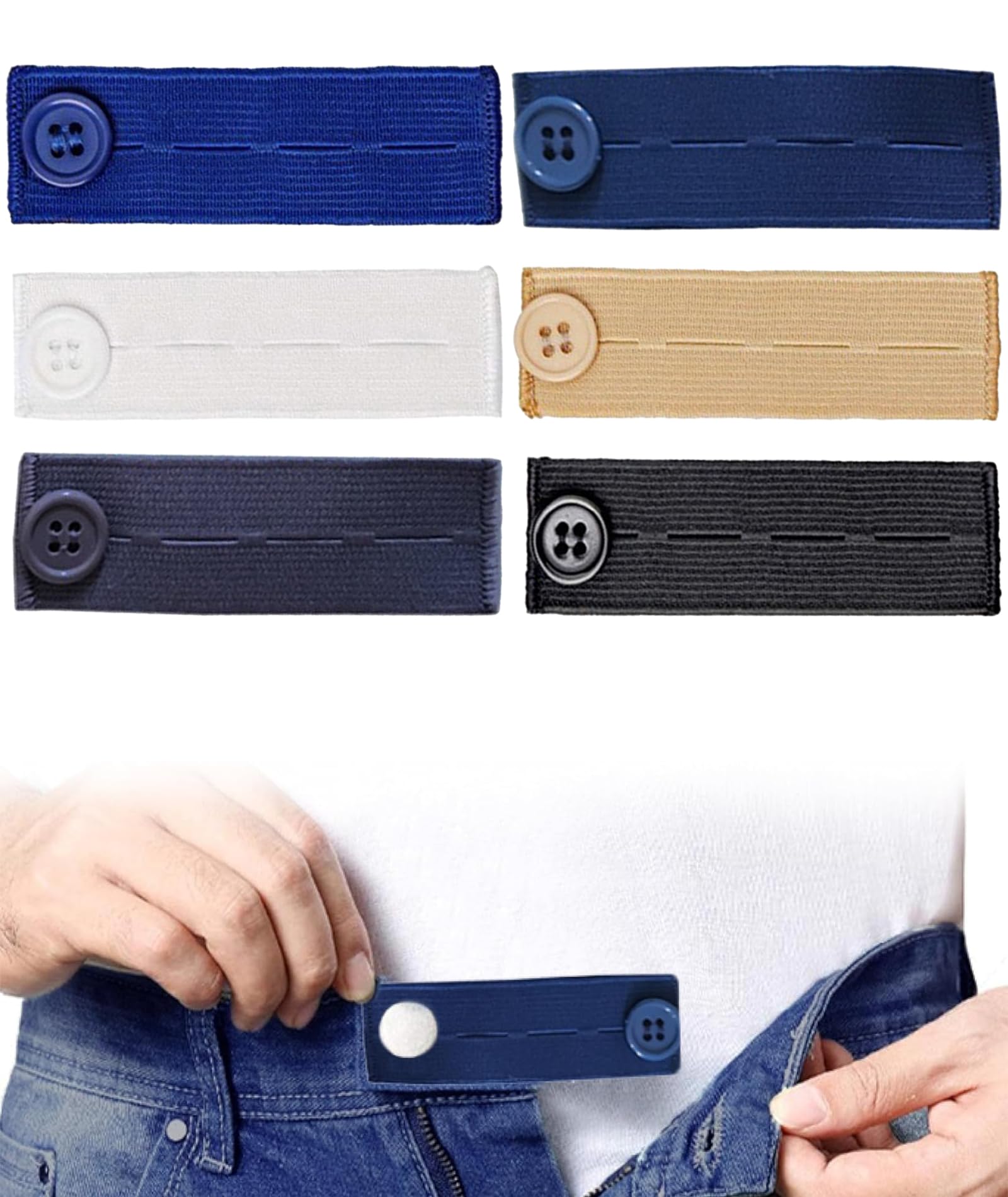 6PCS Jeans Extenders for Women Waist, Maternity Pants for Women, Adjustable Waistband Expanders, Button Extender for Pants Jeans Trousers, Black White Dark Blue Dark Grey Khaki Blue Colors, 83×25mm-image-37