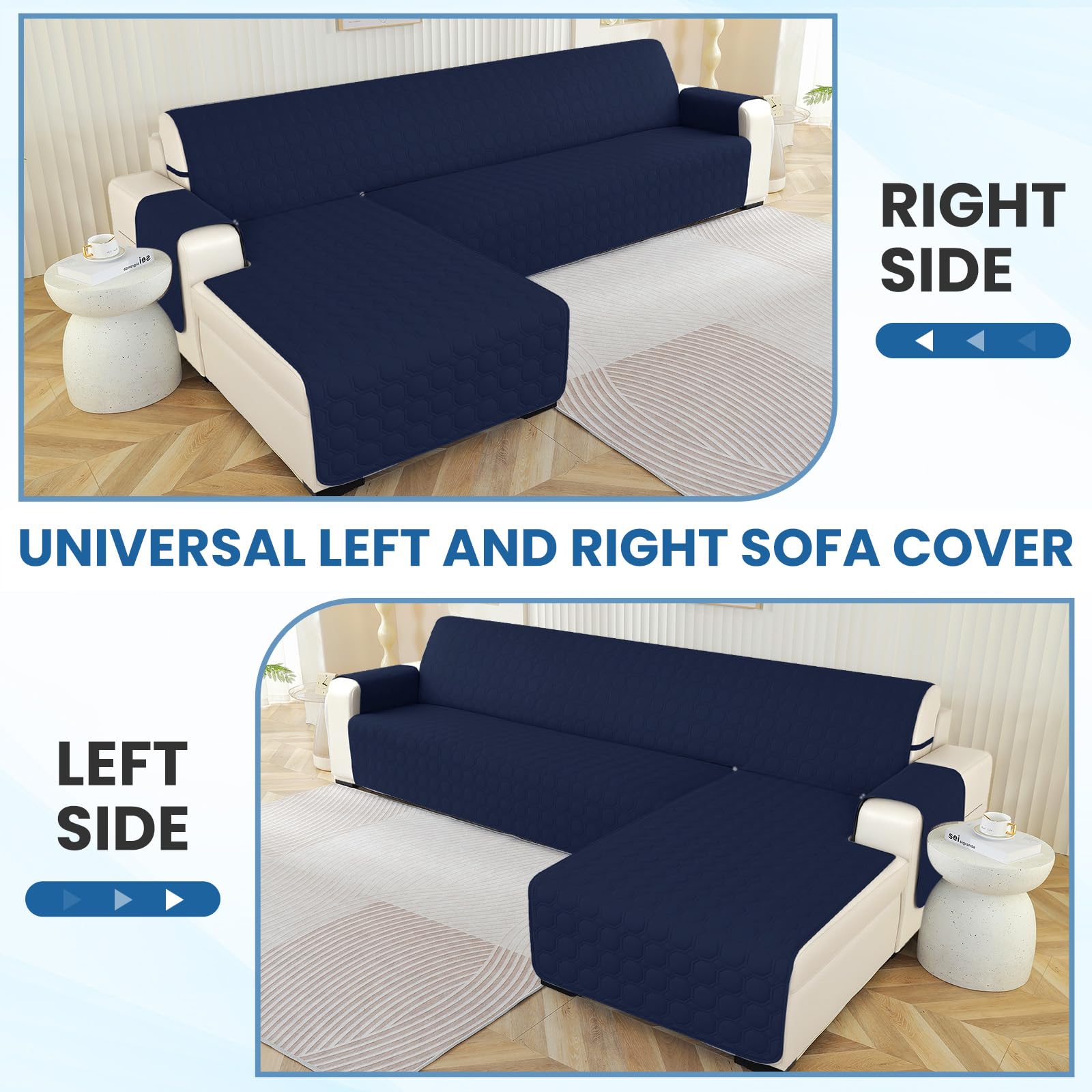 Ystyle Copridivano Impermeabile con Penisola 2 Posti (L 210 CM), Copri Divano Angolare Destra/Sinistra Universale Reversibile, Copridivani Chaise longue Antigraffio Antimacchia, Blu Scuro