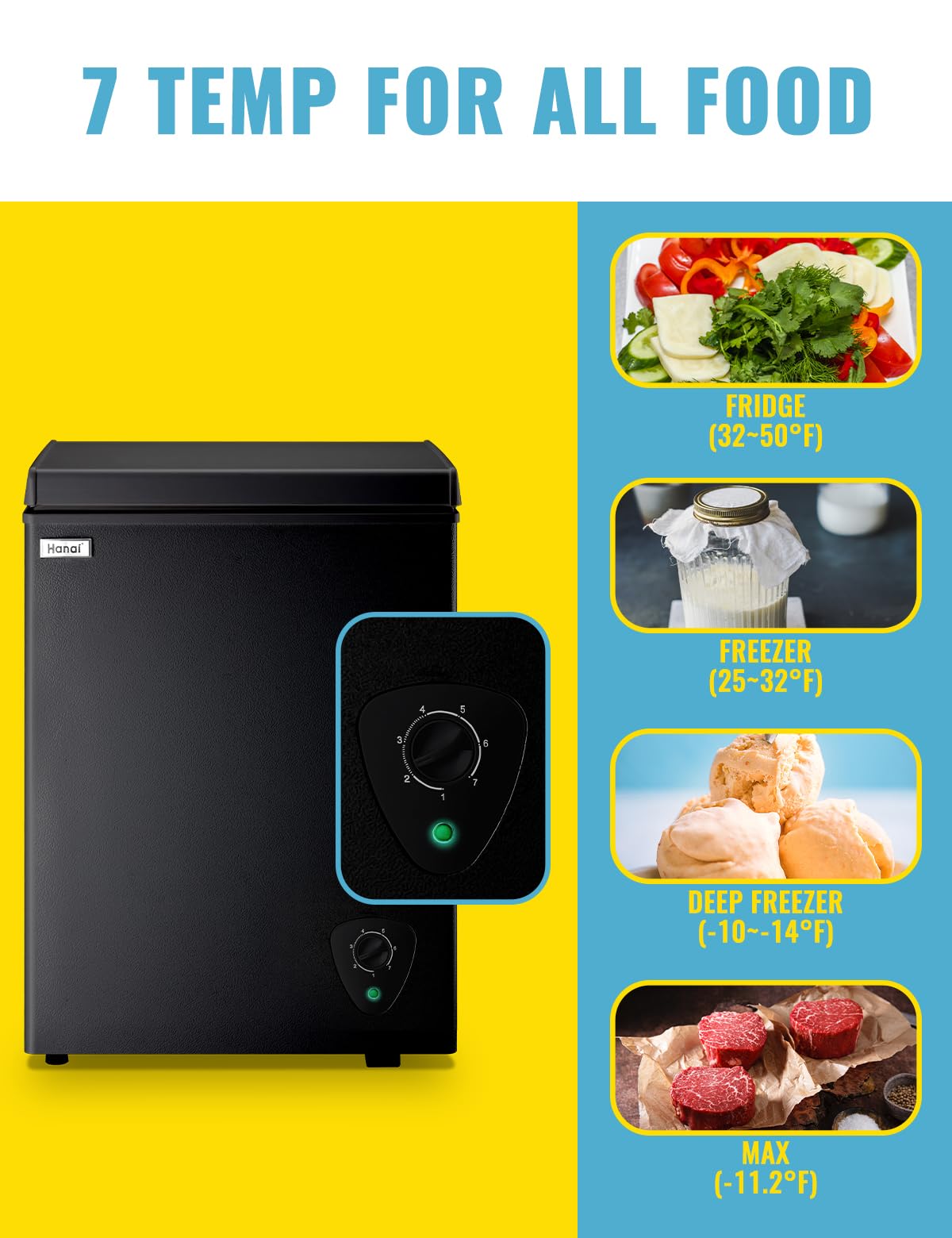 Chest Freezer 3.5 Cu.Ft WANAI Deep Freezers Compact Mini Size Machine 7 Temperature Control Low Noise With Removable Basket For Dorm Apartment Home Kitchen on Fridge.com - View 6