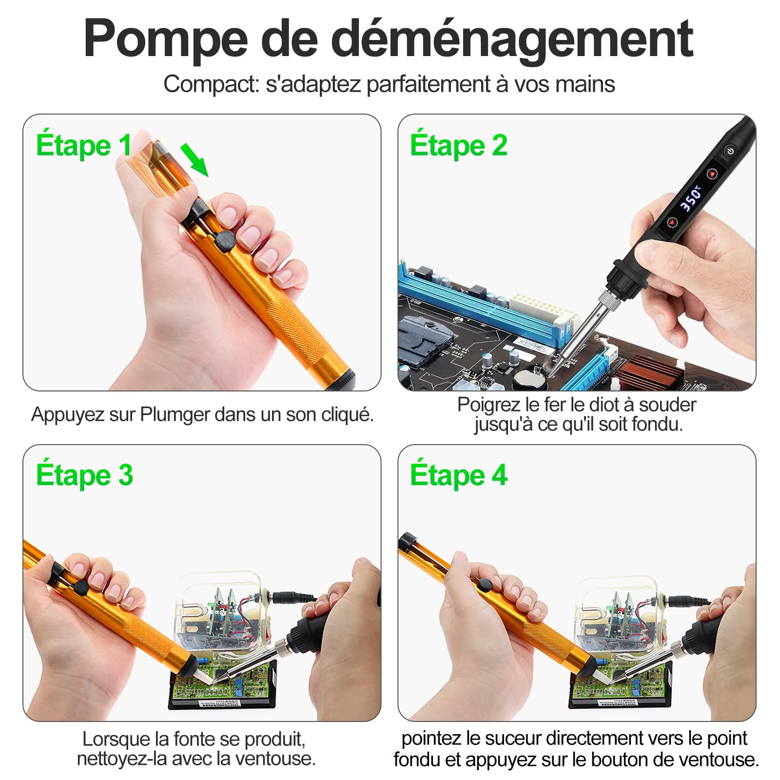 Fer à Souder Kit 80W LED Température Réglable 180-520°C Electronique de Precision avec Interrupteur ON/OFF, 5 Conseils de soudage, Pompe à Dessouder, Fil de Soudure, Station de Soudage, Pincettes