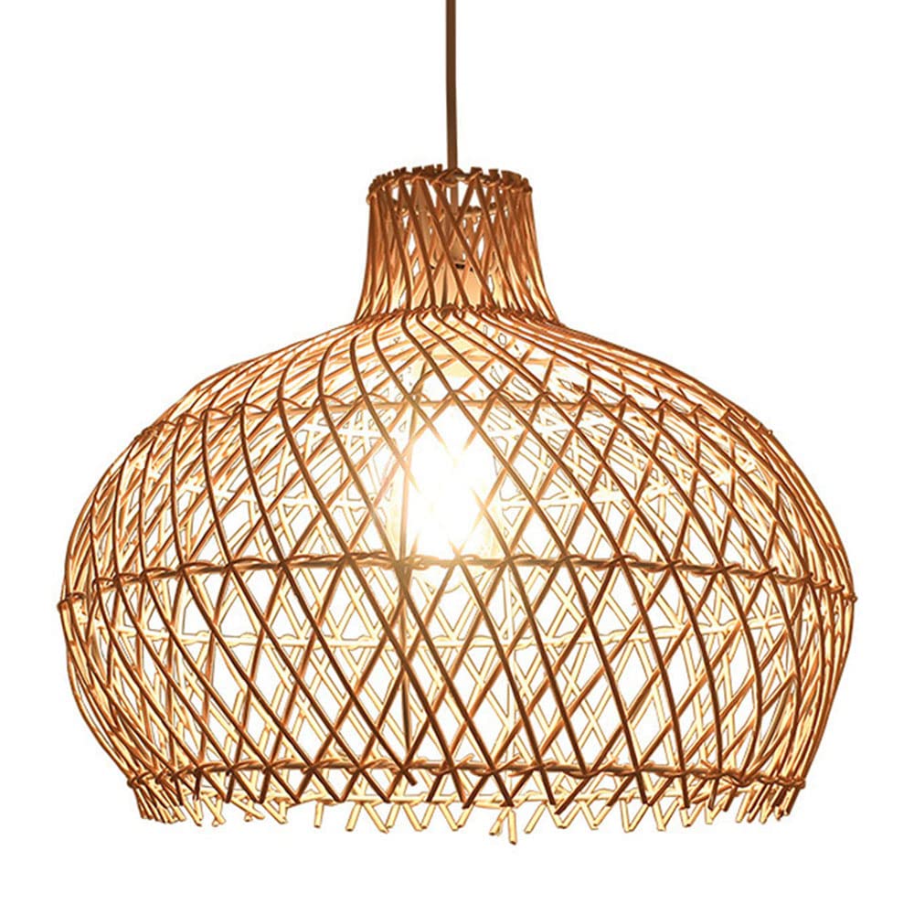 LYMSXAZOU Boho Wicker Rattan Chandelier Simple Hand Weaved Pendant Light Natural Industrial Chandeliers Interior Decoration Hanging Lamp Chinese Style LampShade For Living Room,Dinner Room
