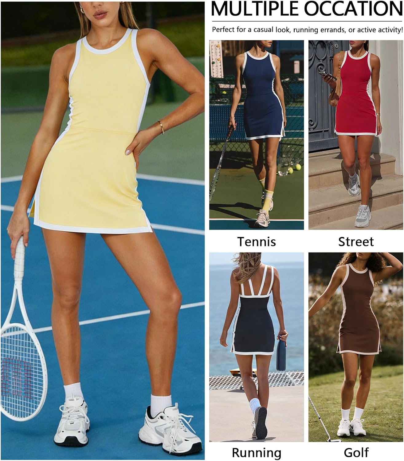 Womens Open Back Tennis Dress with Built in Shorts Pocket Workout Sleeveless Golf Romper Skort Sport Mini Tank Dresses - Image 5