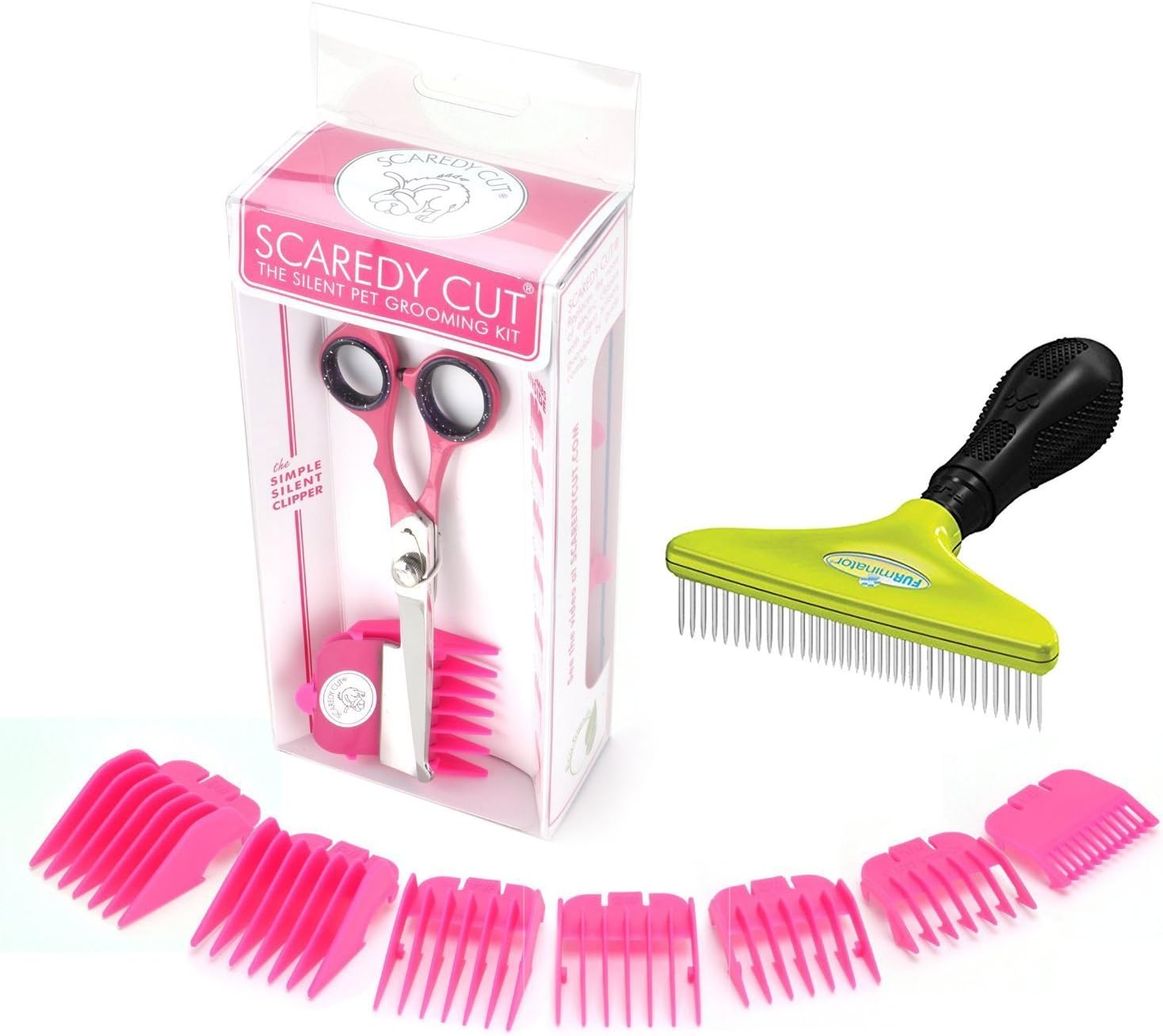 SCAREDY CUT Silent Pet Clipper Bundle (2 Items) - Includes Dog Rake