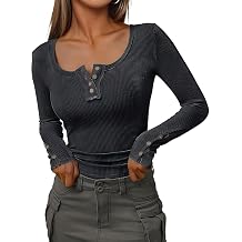 Women's Long Sleeve Knit Top Fashion Button Down Ribbed T-Shirt Slim Fit Stretch Pullover for Spring and Fall
