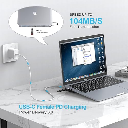 Miniatura 5 de HOPDAY Base concentradora USB C, estación de acoplamiento 10 en 1 para MacBook ProAir, portátiles tipo C y Surface Pro - Hub multipuerto con HDMI,