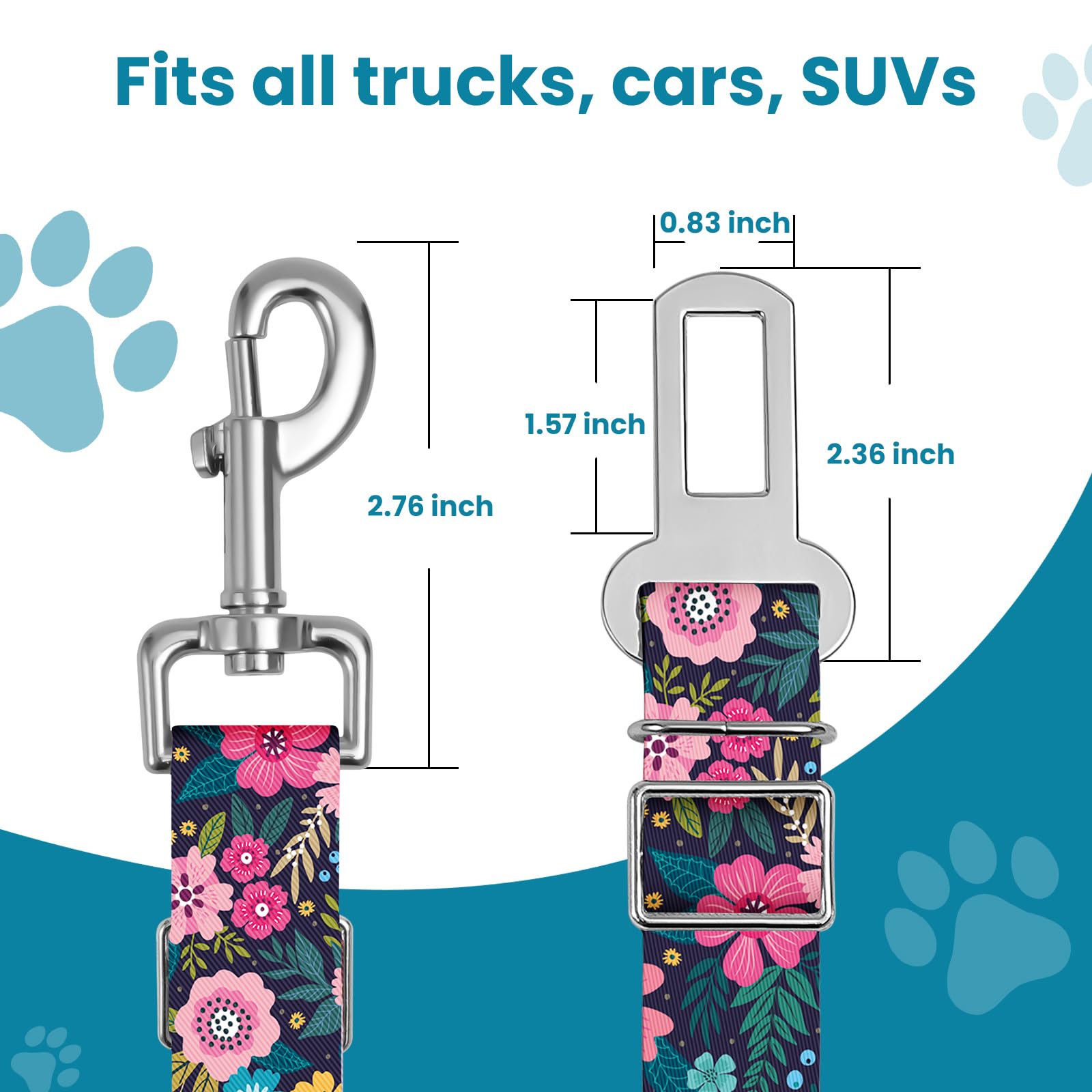 Adjustable pet cat and Dog car seat Belt，The Lanyard is Flexible and Adjustable from 20 to 33 inches (Floral) - image 5