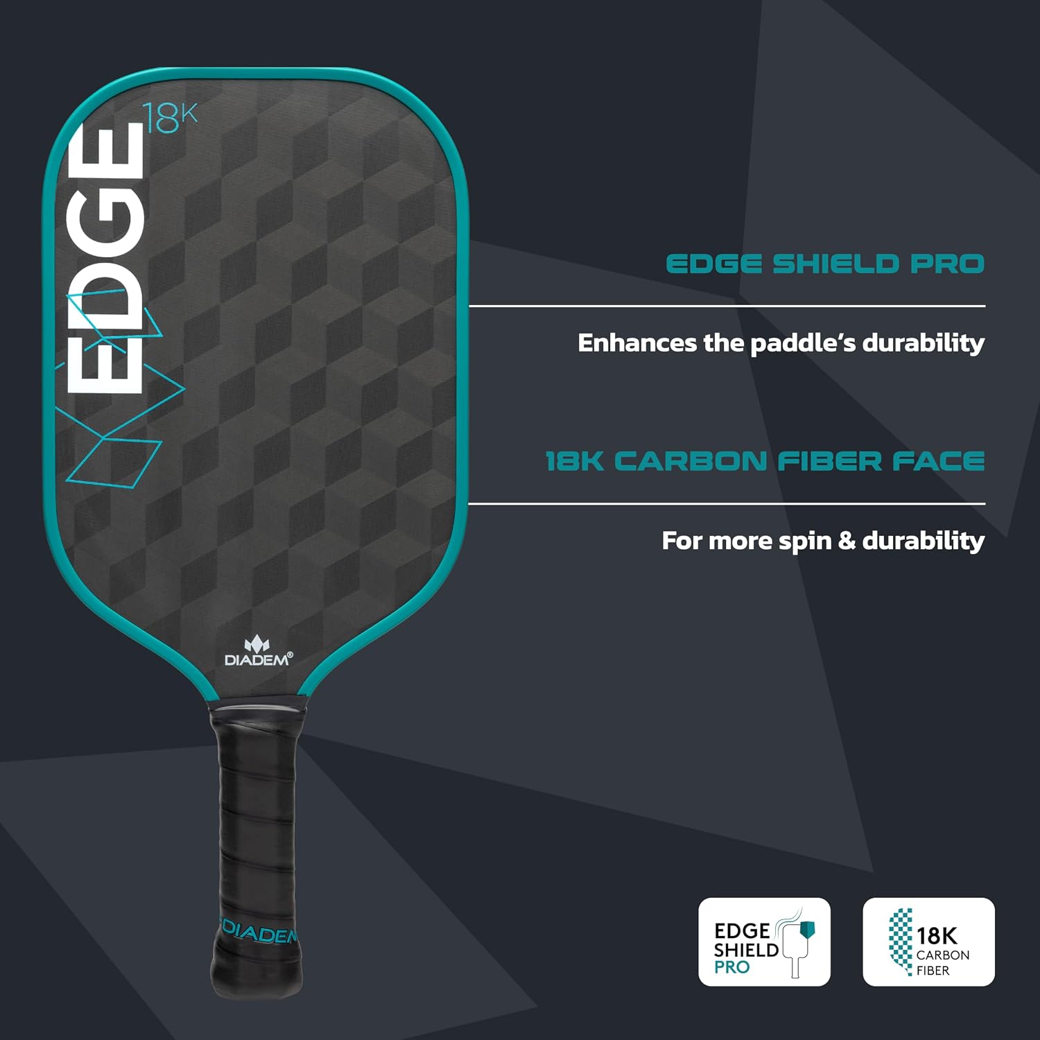 Diadem Edge 18K Pickleball Paddle Series | USAPA Approved, 18K Carbon Fiber Face for Unmatched Spin & Control, Durable Edge Shield Pro | Multiple Colors & Styles