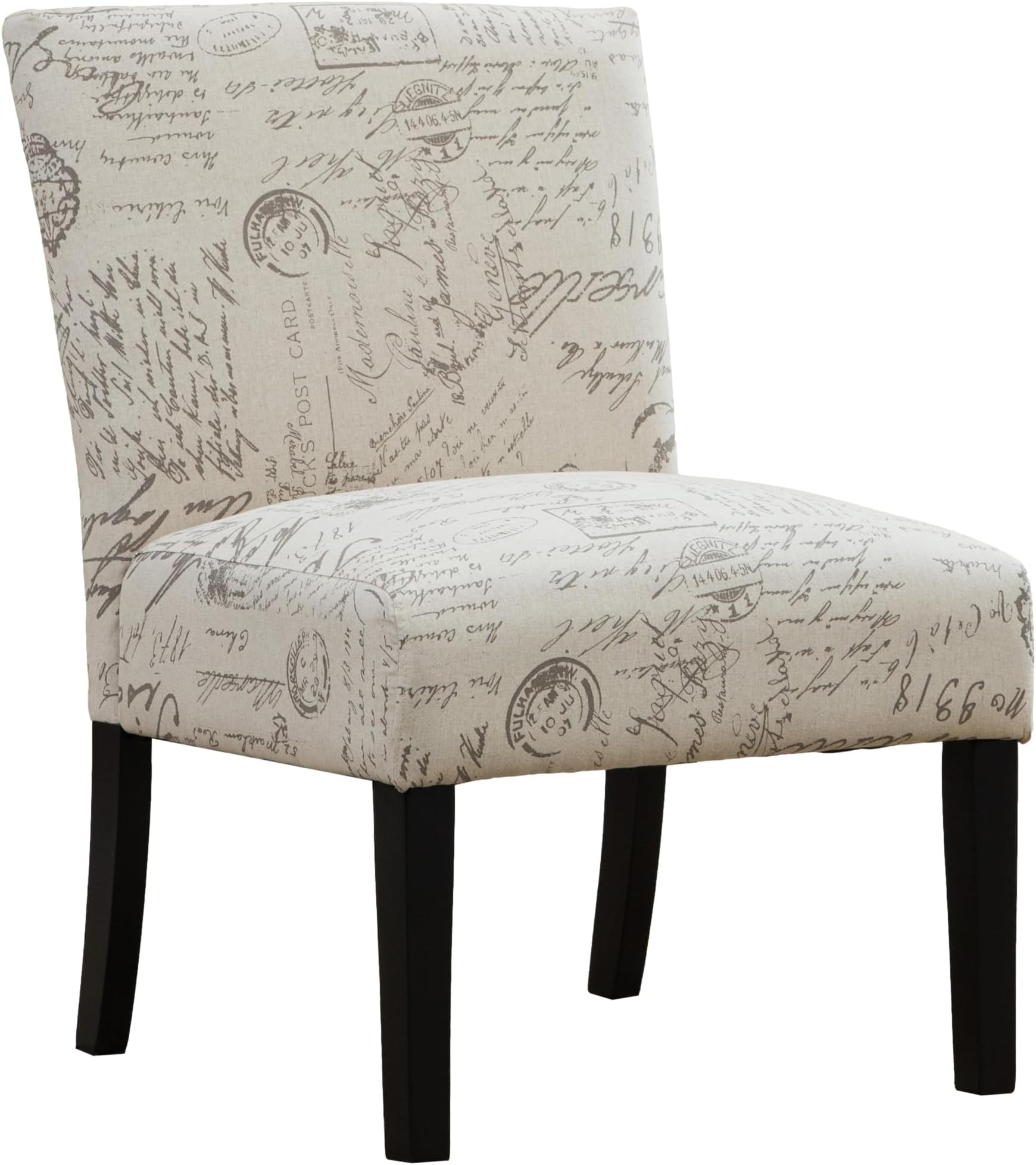 Roundhill Furniture Botticelli Fabric Armless Contemporary Accent Chair, Script Print