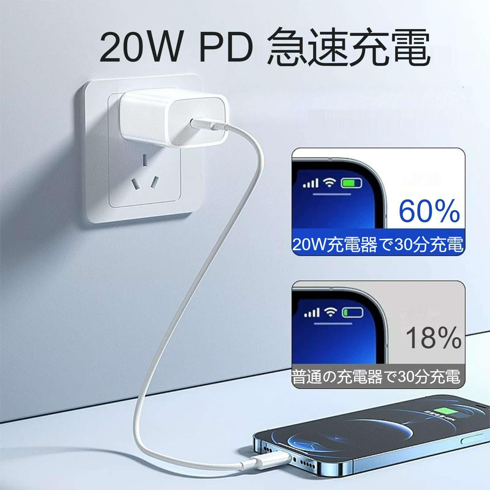 Amazon | iPhone 充電器 20W PD 急速充電 [MFi/PSE認証済み] 2m USB C