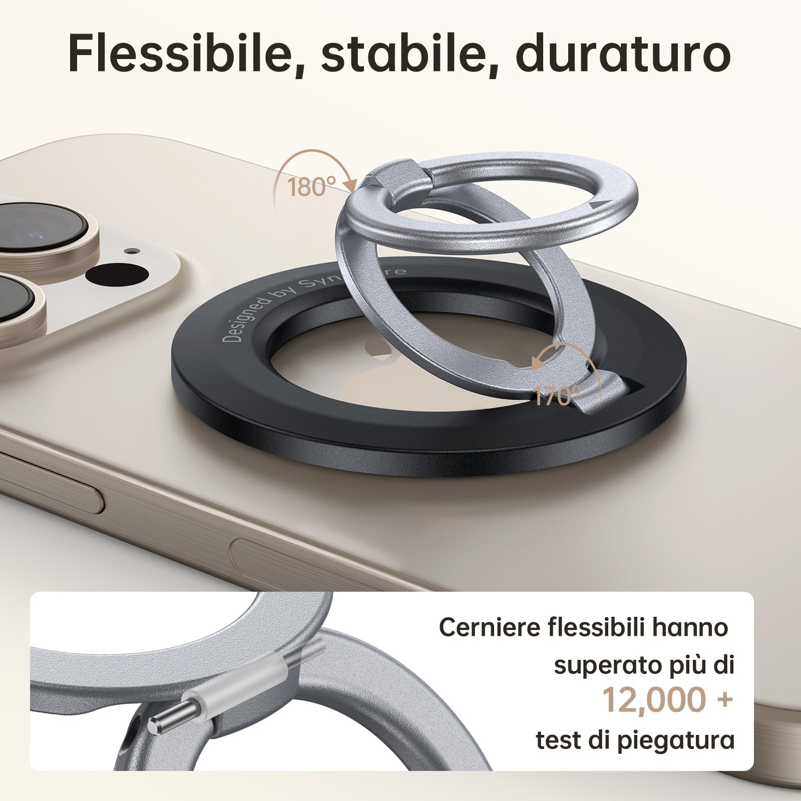 SYNCWIRE Supporto per Anello Magnetico per Telefono, Impugnatura per Telefono Portatile, Supporto per Telefono Regolabile per MagSafe Compatibile con iPhone 16/15/14/13/12 e Tutti i Telefoni