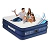 KINGJERRY Queen Air Mattress with Built-in Pump, 18" Luxury Foam Topper Inflatable Blow Up Mattress, Breathable & Washable Silk Feel Cover, 900lbs Supports, 48Hr Leak-Proof, 3-Min Fast for Home&Guests