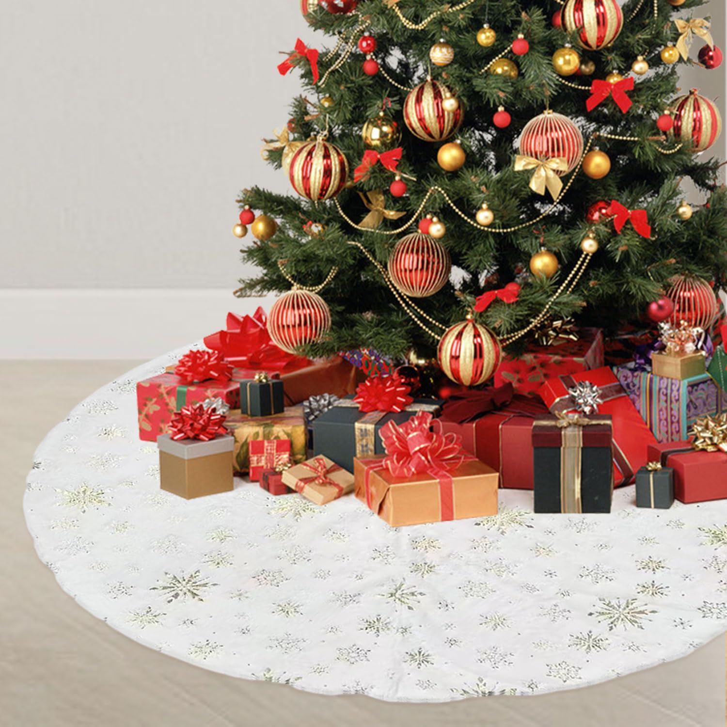 SALCAR Jupes De Sapin De Noël, Couvre De En Peluche Flocon De Neige