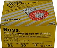 Bussmann SL-20PK4 20A Time-Delay Rejection Base Plug Fuses, 125V UL Listed 4-Pack for Motors & Circuits