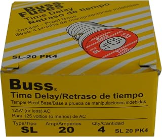 Bussmann SL-20PK4 20A Time-Delay Rejection Base Plug Fuses, 125V UL Listed 4-Pack for Motors & Circuits