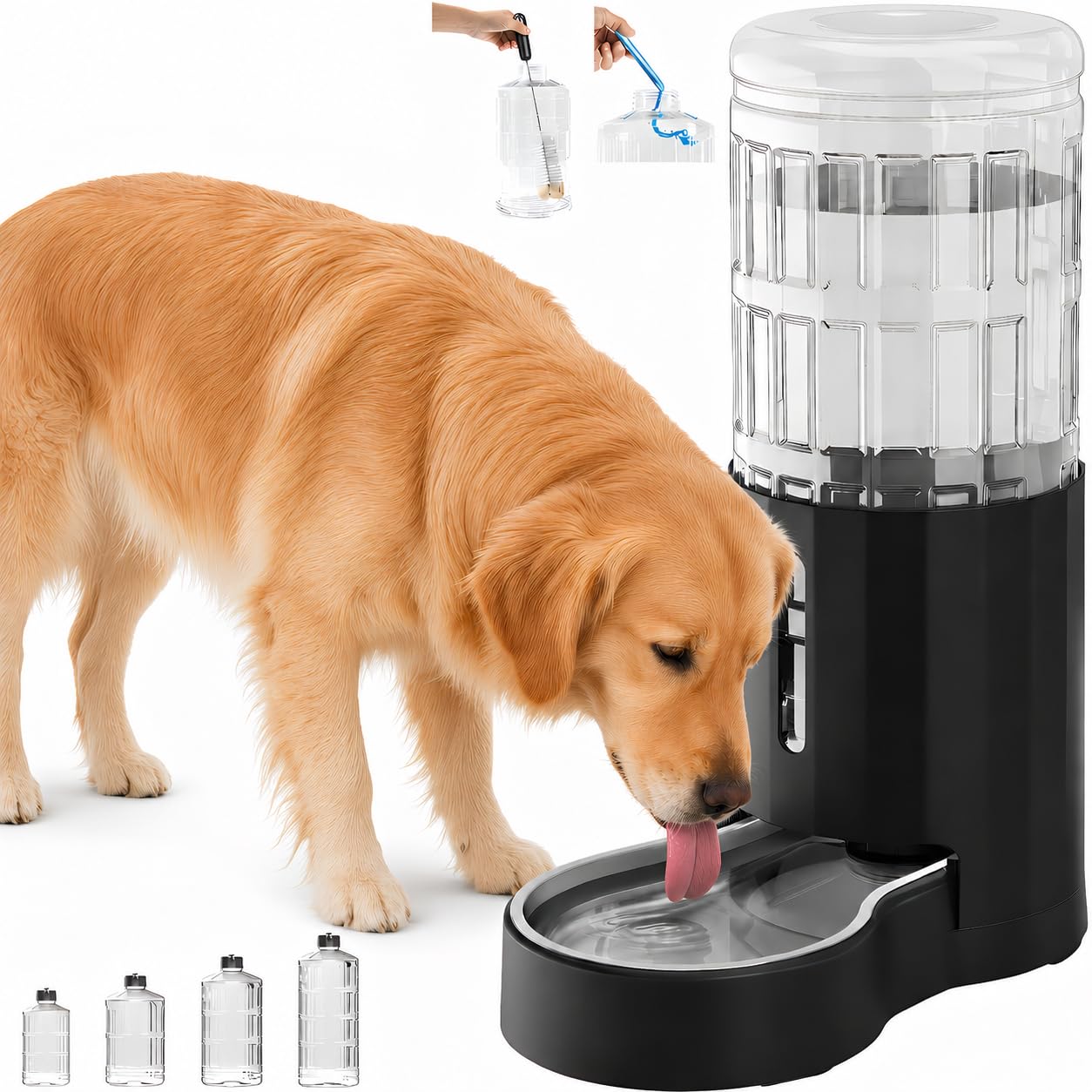 CZPET Dog Water Dispenser 9.5L, Wider Mouth Gravity Refilling (Black)