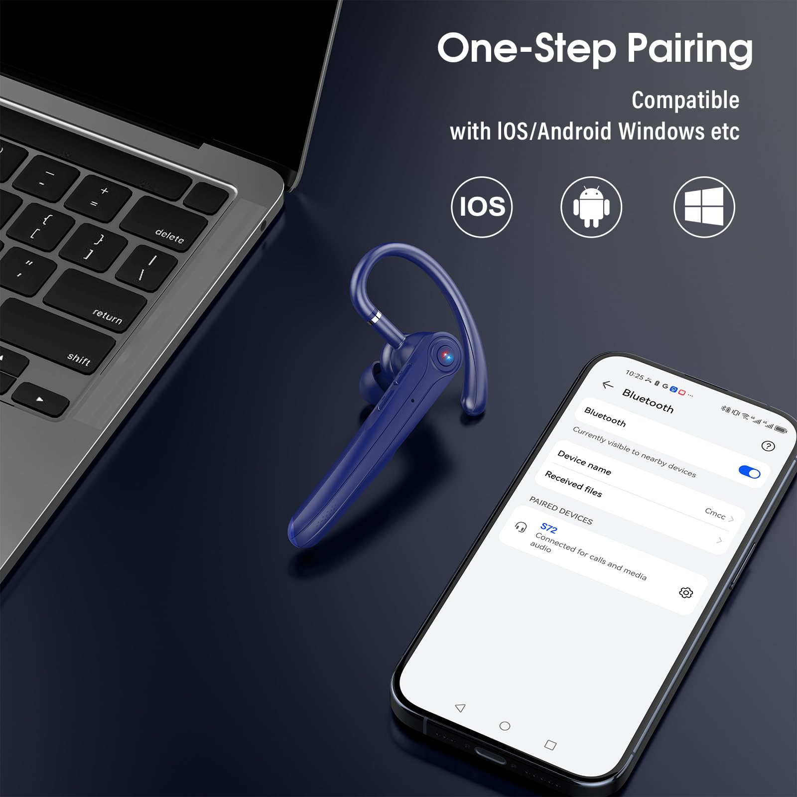 Casque Bluetooth V5.4 sans fil mains libres avec CVC 8.0 et double microphone ENC, écouteurs Bluetooth sans fil avec 25 heures de temps de conversation, 120 h de veille, pour la conduite, le bureau