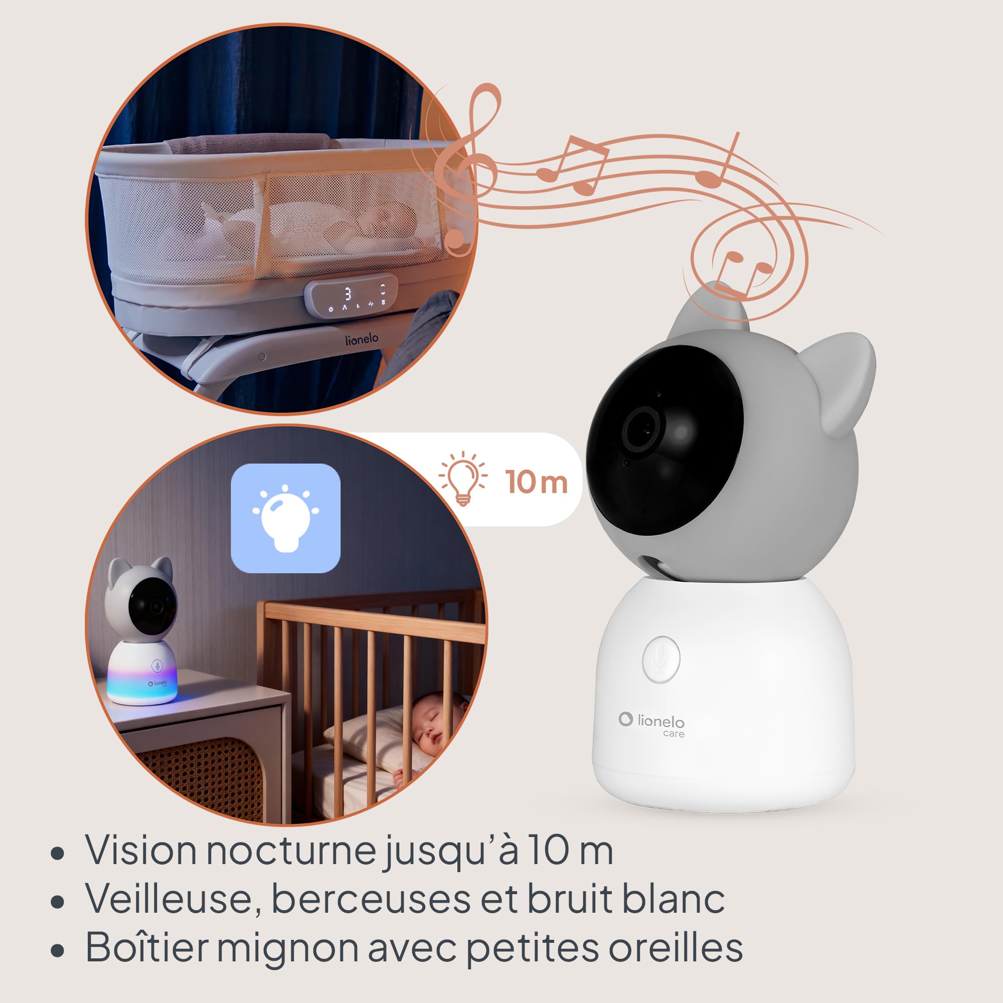 Lionelo Babyline 9.2 AI – Babyphone avec caméra 2K et Moniteur 5 ″, Wi-FI Double Bande, détection IA des vins et Couvre-Chef, Suivi des mouvements, capteur de température et d'humidité, Vision