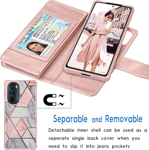 Vista 10 de Tekcoo Funda tipo cartera para Motorola Edge+ 2022 Moto Edge Plus 5G UW 2022 Edge 30 Pro X30 XT2201 Funda de piel sintética para tarjetas