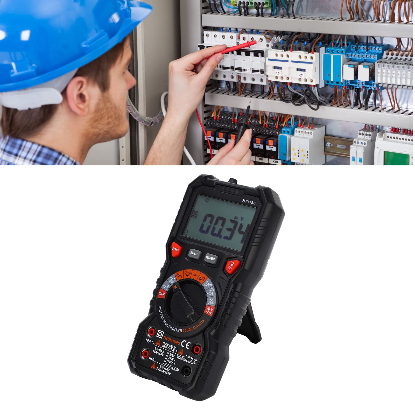Multímetro Digital, Probador de Voltaje de Rango Automático Voltímetro Medición de Voltaje Ca CC Resistencia de Corriente Capacitancia Continuidad Diodo Ciclo de Trabajo Frecuencia NCV Prueba de Cable