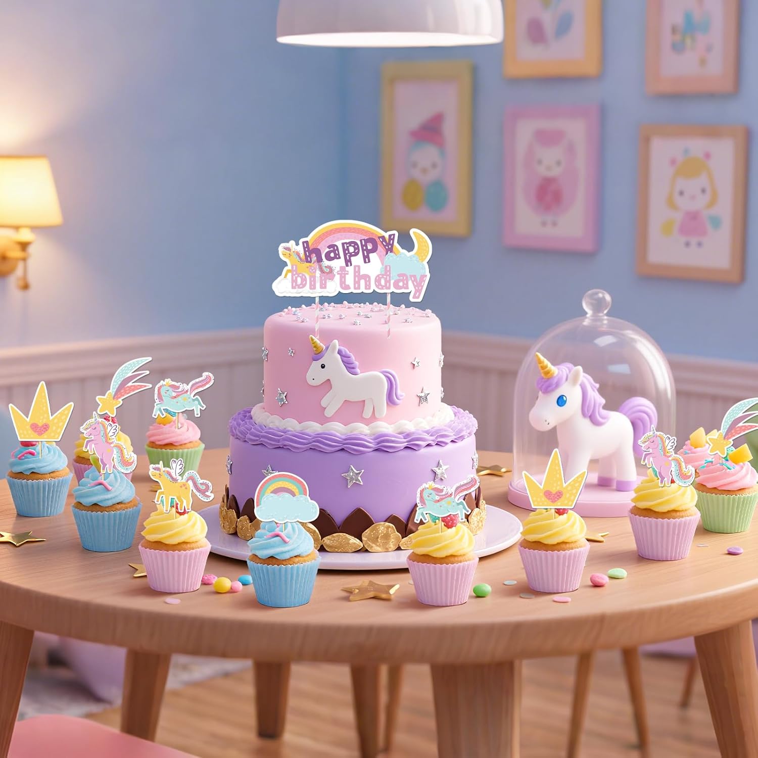 Unicorn 5th Birthday Party Decorations Supplies for Girls, Includes Banner, Balloons, Cake & Cupcake Toppers for Pastel Unicorn 5 Year Old Birthday Party Decorations - Image 4
