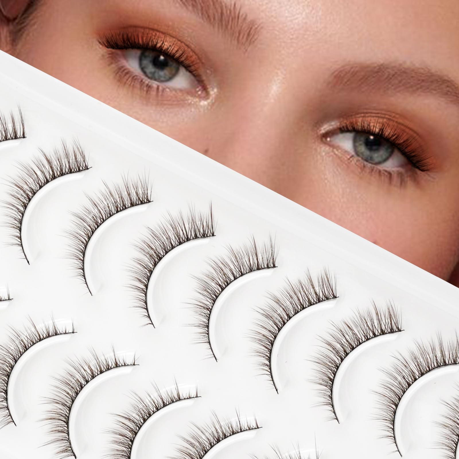 Brown Lashes Natural False Eyelashes Strip Cat Eyelashes Natural Look 10pairs Wispy 100% Handmade Soft and Reusab by Obeyalash (Style-Brown 105)