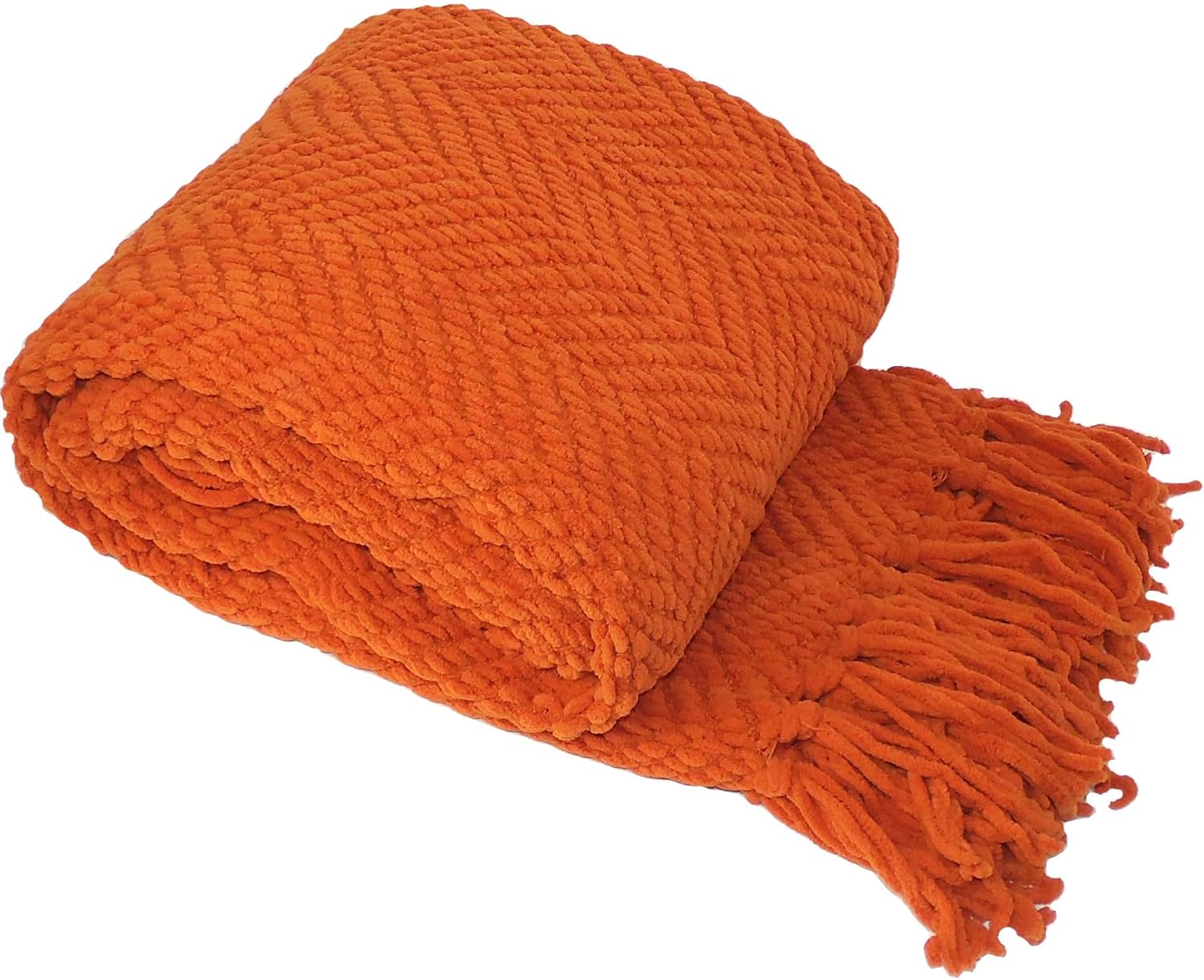Home Soft Things Orange Throw Blanket Knitted Tweed Throw 50'' x 60'', Burnt Orange, Super Soft Cozy Warm Comfortable Breathable Throw for Living Room Chair Couch Bed Sofa Bedroom Home Décor 50" x 60" Burnt Orange