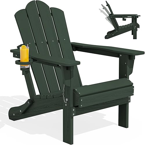 Miniatura 18 de KINGYES Juego de 2 sillas Adirondack de HDPE con respaldo ajustable plegable, color blanco