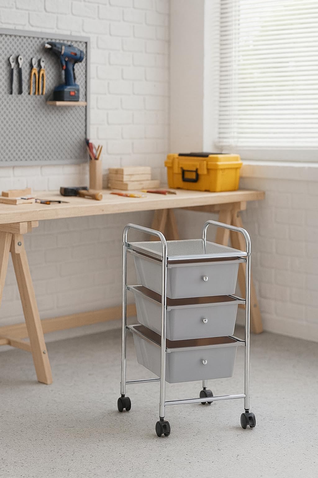 HERSIG - Mueble Cajonera Plastico | Cajonera con Ruedas 3 Alturas - Color Gris Oscuro